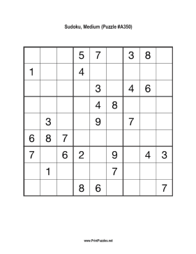 Sudoku - Medium A350 Printable Puzzle
