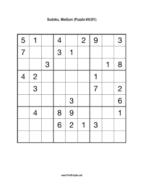 Sudoku - Medium A351 Printable Puzzle