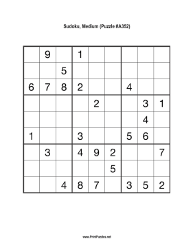 Sudoku - Medium A352 Printable Puzzle