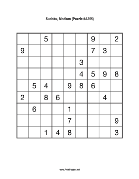 Sudoku - Medium A355 Printable Puzzle