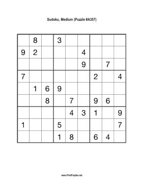 Sudoku - Medium A357 Printable Puzzle