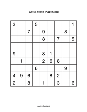 Sudoku - Medium A358 Printable Puzzle