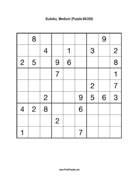 Sudoku - Medium A359 Printable Puzzle