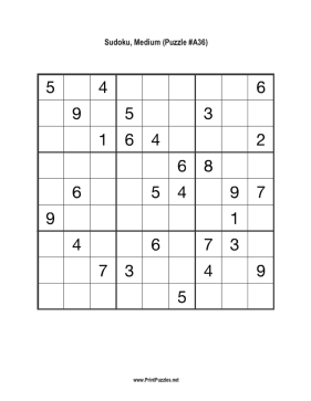 Sudoku - Medium A36 Printable Puzzle