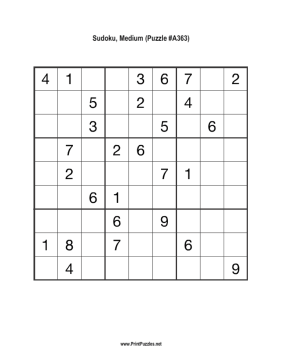 Sudoku - Medium A363 Printable Puzzle