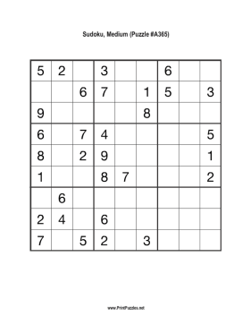 Sudoku - Medium A365 Printable Puzzle