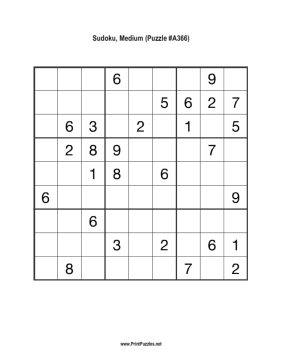 Sudoku - Medium A366 Printable Puzzle