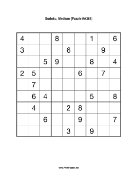 Sudoku - Medium A368 Printable Puzzle