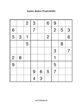 Sudoku - Medium A369 Printable Puzzle