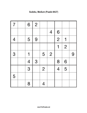 Sudoku - Medium A37 Printable Puzzle