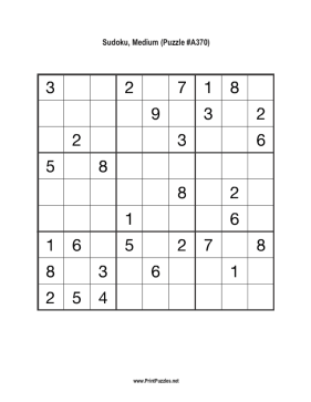 Sudoku - Medium A370 Printable Puzzle