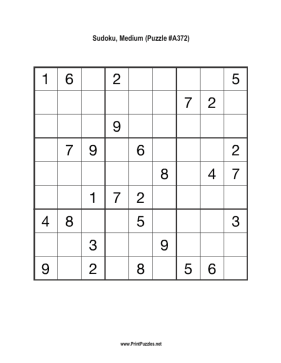 Sudoku - Medium A372 Printable Puzzle