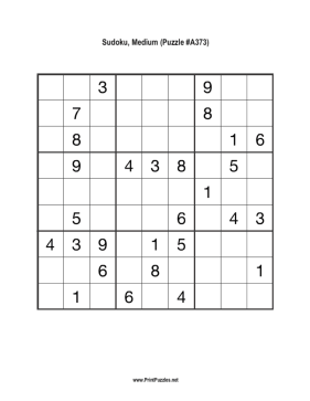 Sudoku - Medium A373 Printable Puzzle
