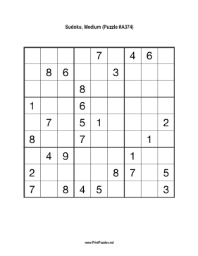 Sudoku - Medium A374 Printable Puzzle