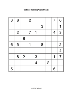 Sudoku - Medium A376 Printable Puzzle