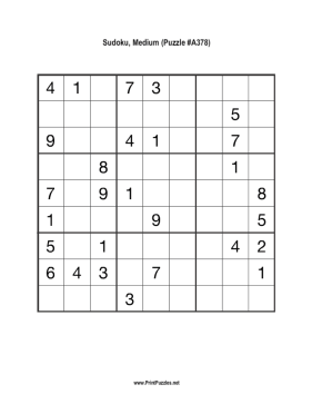 Sudoku - Medium A378 Printable Puzzle