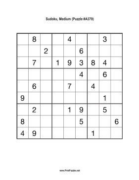Sudoku - Medium A379 Printable Puzzle