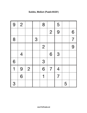 Sudoku - Medium A381 Printable Puzzle