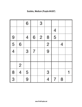 Sudoku - Medium A387 Printable Puzzle