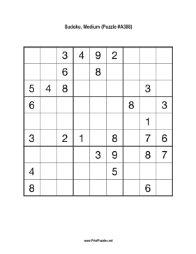 Sudoku - Medium A388 Printable Puzzle