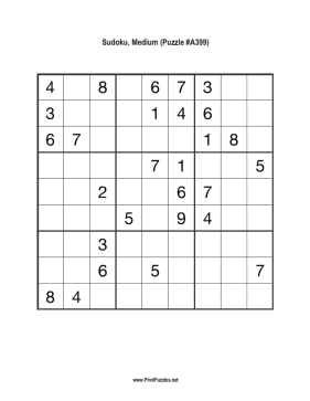 Sudoku - Medium A399 Printable Puzzle