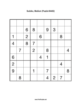 Sudoku - Medium A402 Printable Puzzle