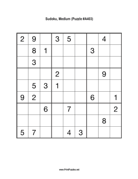 Sudoku - Medium A403 Printable Puzzle