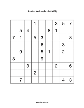 Sudoku - Medium A407 Printable Puzzle