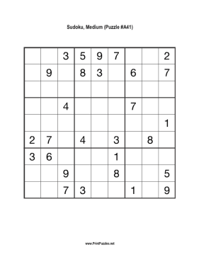 Sudoku - Medium A41 Printable Puzzle