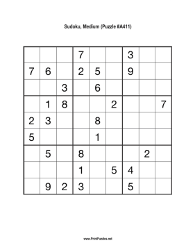 Sudoku - Medium A411 Printable Puzzle
