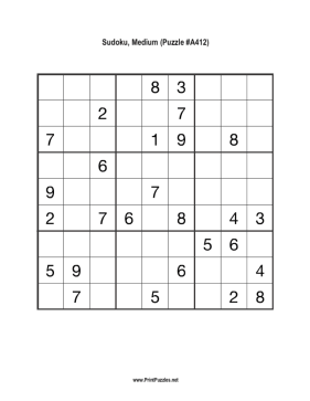Sudoku - Medium A412 Printable Puzzle