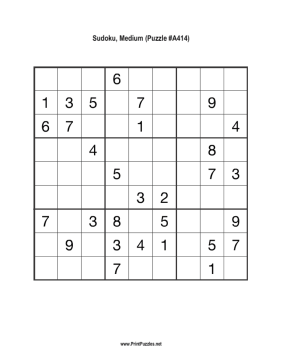 Sudoku - Medium A414 Printable Puzzle