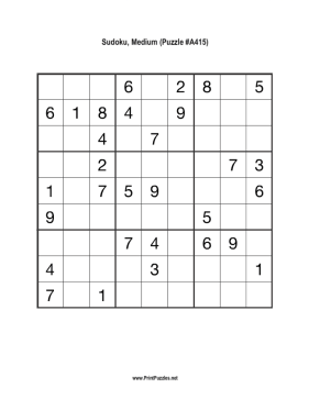 Sudoku - Medium A415 Printable Puzzle
