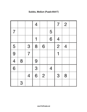 Sudoku - Medium A417 Printable Puzzle