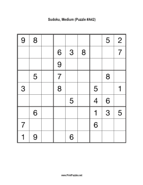Sudoku - Medium A42 Printable Puzzle