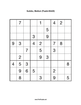 Sudoku - Medium A420 Printable Puzzle