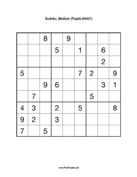 Sudoku - Medium A421 Printable Puzzle
