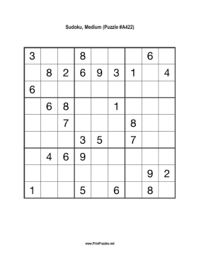 Sudoku - Medium A422 Printable Puzzle