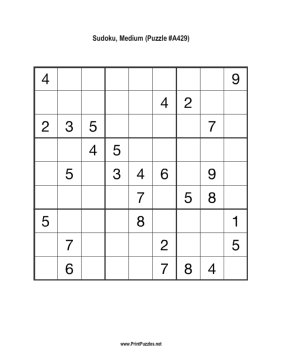 Sudoku - Medium A429 Printable Puzzle