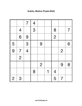 Sudoku - Medium A44 Printable Puzzle