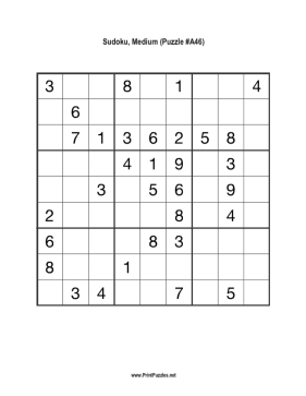 Sudoku - Medium A46 Printable Puzzle