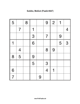 Sudoku - Medium A47 Printable Puzzle