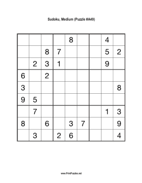 Sudoku - Medium A49 Printable Puzzle