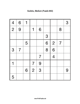 behagelig enhed vene Sudoku - Medium A5 Printable Puzzle