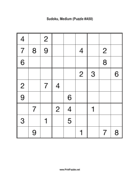 Sudoku - Medium A50 Printable Puzzle