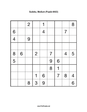 Sudoku - Medium A53 Printable Puzzle