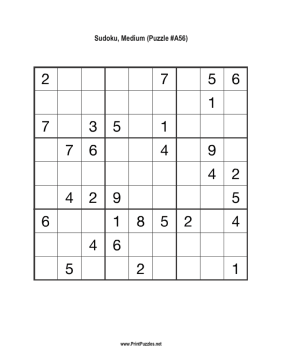 Sudoku - Medium A56 Printable Puzzle
