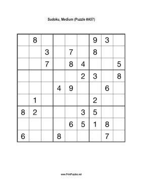 Sudoku - Medium A57 Printable Puzzle