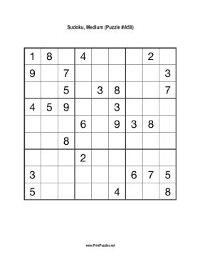 Sudoku - Medium A58 Printable Puzzle