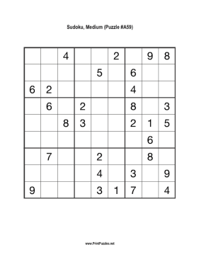 Sudoku - Medium A59 Printable Puzzle